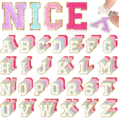Vista 8 de NICEVINYL - Parches de letras de chenilla autoadhesivos: 104 piezas de parches de colores mixtos Parches adhesivos de letras para ropa, chaquetas
