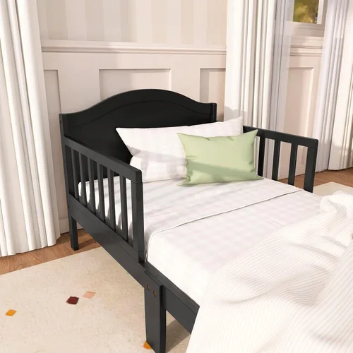 Vista 6 de Dream On Me Sydney - Cama para niños pequeños, color negro, con certificado Greenguard Gold y JPMA, diseño bajo, acabados no tóxicos, rieles