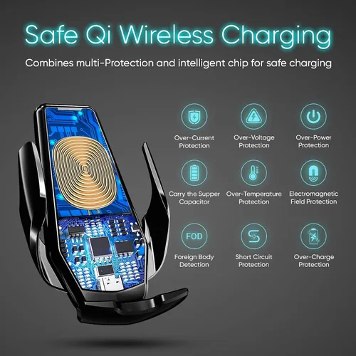 Vista 5 de Cargador inalámbrico de coche de 15 W - zicBee Qi soporte de teléfono de sujeción automática de carga rápida para iPhone 15 14 13 12 11