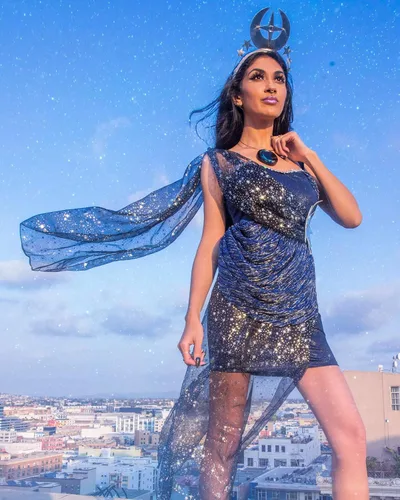 Vista 6 de Leg Avenue Disfraz de diosa de luna para mujer, Azul