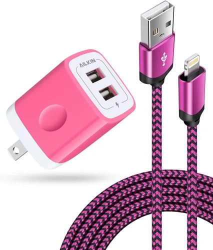 Vista 8 de AILKIN - Cargadores para iPhone con certificación MFI, cable Lightning trenzado de 6 pies de largo USB Wall Charger, Fast Charging Power Cord Plug