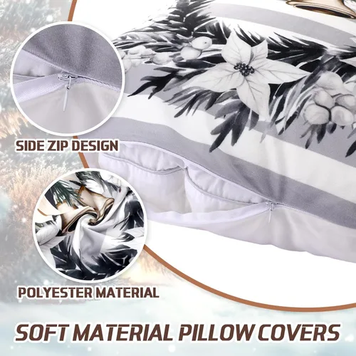 Vista 3 de Peryiter 9 fundas de almohada de invierno de 18 x 18 pulgadas, con árboles de Navidad, camión, corona, color blanco, fundas de almohada de Navidad