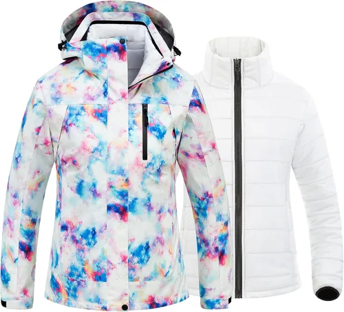 Vista 10 de CREATMO US Chaqueta de esquí impermeable 3 en 1 para mujer, resistente al viento, chaqueta de snowboard cálida para invierno