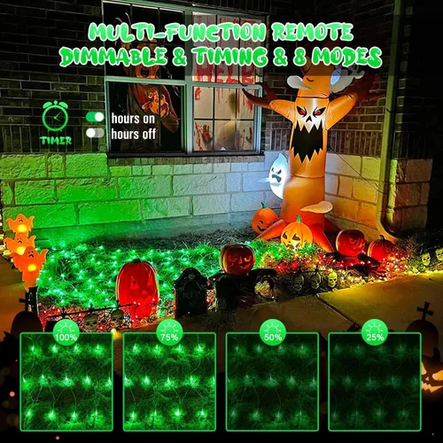 Vista 7 de JMEXSUSS 200 luces LED verdes de red, enchufables, 9.8 pies x 6.6 pies, luces de red de Navidad conectables para exteriores, luz verde de arbusto