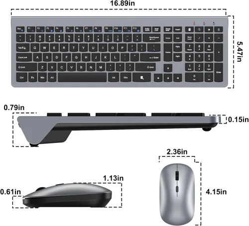 Vista 8 de Combo de teclado y mouse inalámbricos, teclado de diseño ultra delgado de tamaño completo y mouse óptico ajustable de 3 DPI, modo de suspensión