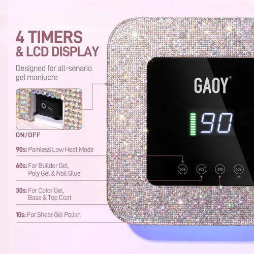 Vista 3 de GAOY Lámpara de uñas LED UV inalámbrica para uñas de gel, luz UV recargable, secadora de uñas profesional con 4 temporizadores, sensor automático