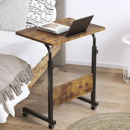 Vista 7 de DlandHome Escritorio móvil de pie con ruedas, mesa auxiliar móvil de 23.6 pulgadas con ruedas, soporte móvil ajustable para computadora portátil