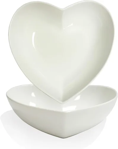 Vista 8 de Juego de 2 platos de ensalada profundos en forma de corazón de porcelana, cuencos de corazón de 7 pulgadas para servir postre/aperitivo/fruta, 19