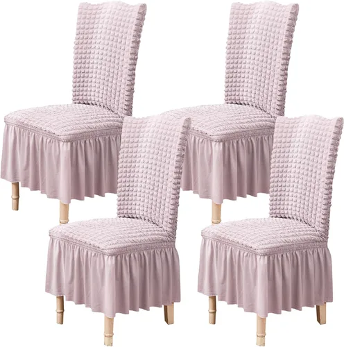 Vista 43 de Qubjus Juego de 2 fundas elásticas para sillas de comedor con falda, extraíbles y lavables, para sillas de cocina, juego de fundas protectoras