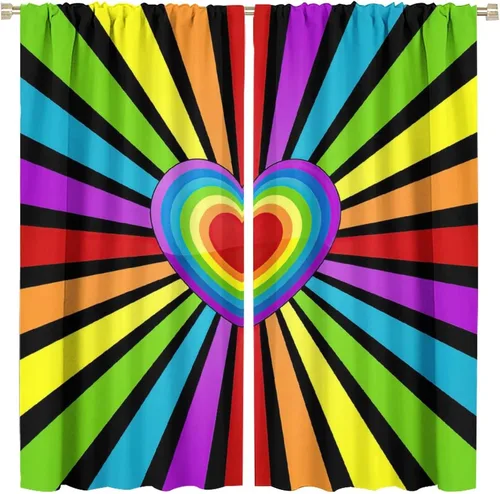 Vista 74 de Cortinas opacas abstractas de arco iris, pintura de color arcoíris con gotas, diseño gráfico creativo con bolsillo para barra, para sala de estar