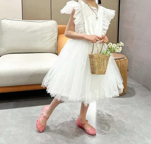 Vista 6 de Zapatos de gelatina para niñas, sandalias de cumpleaños de princesa Snow Queen para niñas pequeñas, sandalias azules con purpurina talla 9