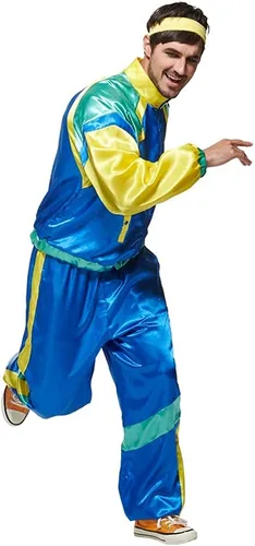 Vista 4 de EraSpooky Disfraz retro de los años 80 para hombre, traje de concha, traje de fiesta