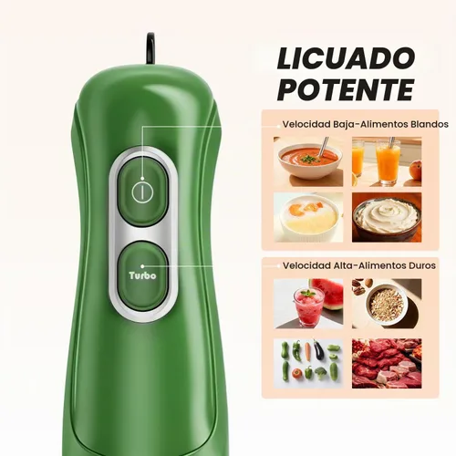 Vista 2 de Turelar Licuadora de inmersión con cable de 400 W, 2 velocidades Verde
