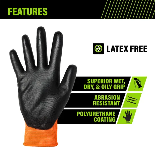 Vista 4 de AWP Guantes de trabajo con revestimiento de poliuretano para hombres y mujeres, resistentes al agua, grandes, paquete de 3 pares