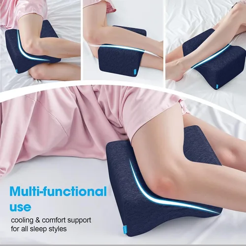 Vista 6 de Almohada de rodilla para dormir de lado, almohada de piernas con gel refrescante, azul/grande Memory Foam Elevation Pillow for Spine Aligning