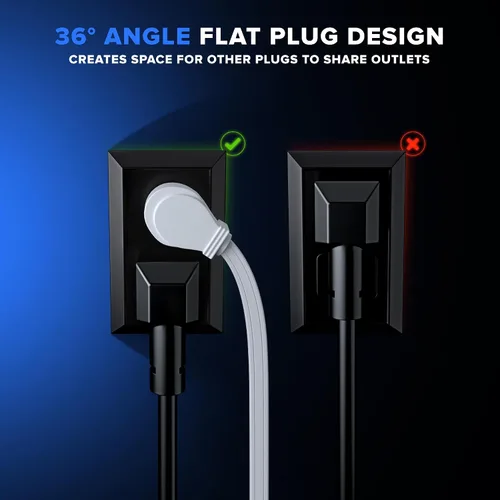 Vista 4 de Maximm Cable de extensión con sistema de gancho extraíble, cable de extensión de 3 tomas, con diseño de enchufe plano de 45° para colgar al nivel