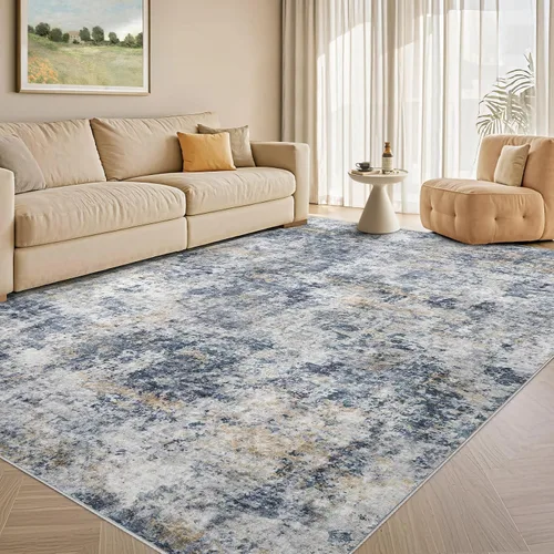 Vista 32 de Tortania Alfombra redonda lavable de 5 pies para sala de estar: Alfombra moderna abstracta neutra grande suave y delgada – Alfombra antideslizante