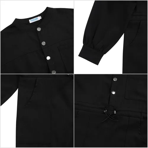 Vista 6 de Girls Solid Long Sleeve Button Down Jumpsuit One Piece Rompers with Pockets Straight Leg Cargo Pant for 3-12 Years
