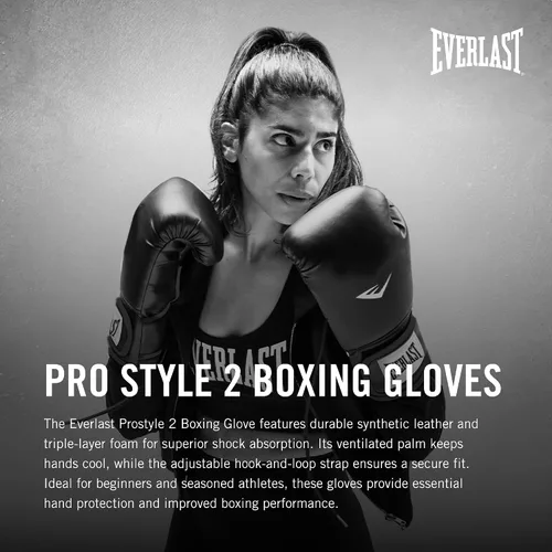 Vista 2 de Everlast Prostyle 2 Youth Boxing Gloves, Entry Level Training Gloves for Men and Women, Secure Fit Hook and Loop Closure & Ventilation, Heavy Bag &