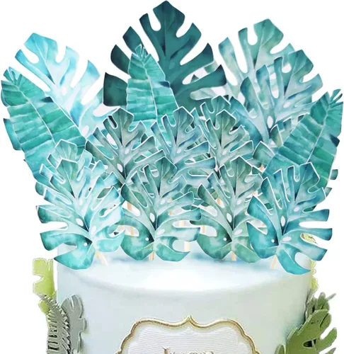 Vista 4 de Jungle Safari Animal Cake Topper con león jirafa mono hojas tropicales árbol de coco para cumpleaños