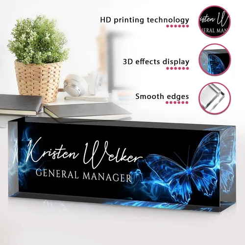 Vista 2 de Placa de nombre personalizada para escritorio, accesorios de escritorio de acrílico, placa de identificación personalizada, regalos personalizados