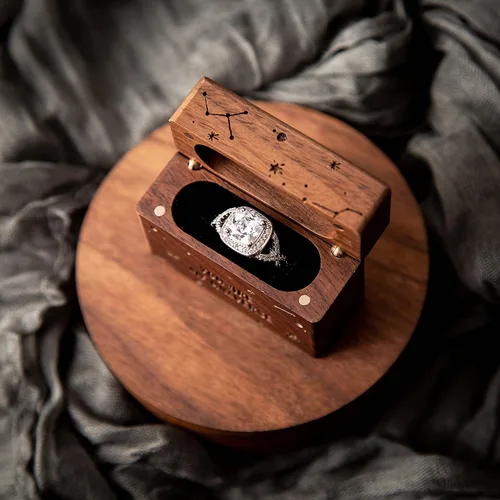 Vista 34 de MUUJEE Grow Old With Me Engraved Wooden Ring Box, Slim Engagement Proposal Ring Holder, Wedding Ceremony Ring Bearer Box, Fiance Gift Ideas