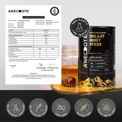 Vista 9 de ANECDOTE Palillos de Miel de Shilajit del Himalaya con Miel Orgánica y Azafrán Aumenta la Estamina Apoya la Inmunidad 75% Ácido Fúlvico, 85+
