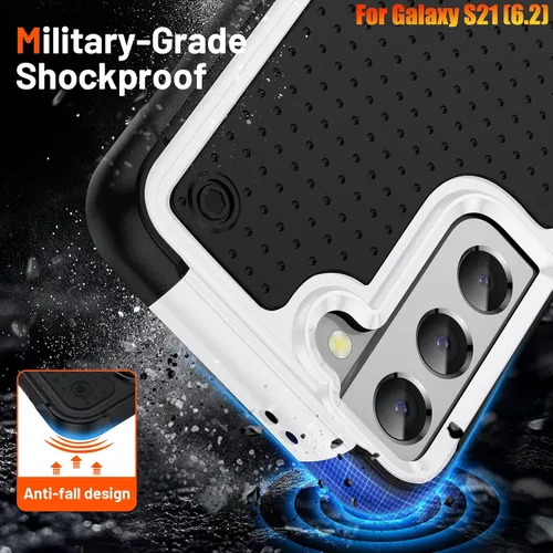 Vista 3 de Funda resistente para Samsung Galaxy S21 de 6.2 pulgadas, 4 esquinas con bolsas de aire [protección contra caídas de 12 pies], agarre texturizado