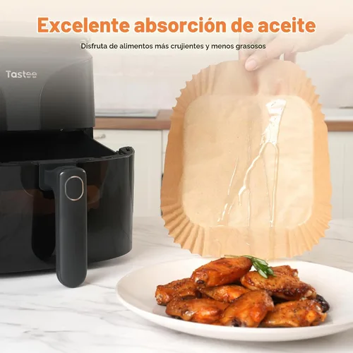 Vista 3 de Forros de freidora de aire Tastee 100 piezas - Diseño para cestas de freidora de aire de 3-6QT, forros de papel desechables absorbentes de aceite