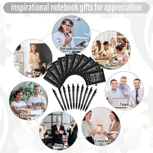 Vista 6 de Jetec 20 piezas/10 juegos de regalo para profesores, cuaderno motivacional en espiral con notas adhesivas, bolígrafo a granel, diarios inspiradores