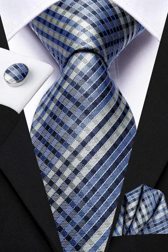 Vista 3 de Hi-Tie Conjunto de gemelos clásicos con corbatín a cuadros para hombre