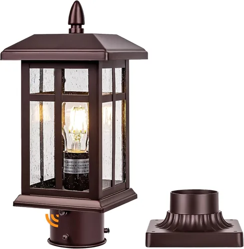 Vista 9 de Brilvibera Lámpara de Poste Exterior Negra de Anochecer a Amanecer, Lámpara de Poste con Montaje en Pilar, Farol de Poste Exterior Impermeable