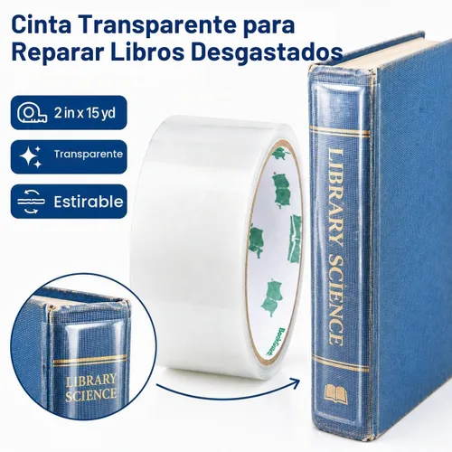 Vista 2 de BookGuard Cinta de reparación de libros transparente estirable, rollo de 15 yardas, 2 pulgadas
