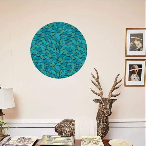 Vista 4 de Placa de exhibición de cerámica, placa decorativa colgante de cerámica verde azulado, diseño abstracto de ondas con motivo oceánico, 6 pulgadas