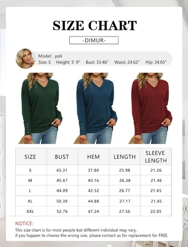 Vista 6 de Dimur Sudaderas con cuello en V para mujer, camisas de manga larga, estilo casual, a la moda, con botones, blusas 2023