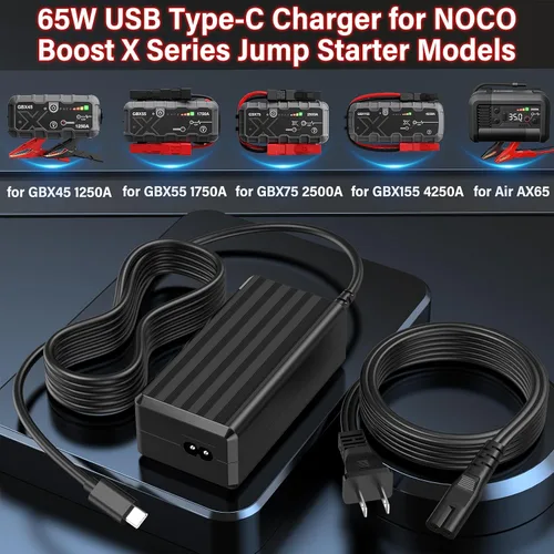 Vista 2 de Cargador de arranque USB C de 65 W apto para NOCO Boost X GBX45 Cable de alimentación Adaptador de CA para NOCO Portable Jump Starter 1250A GBX55