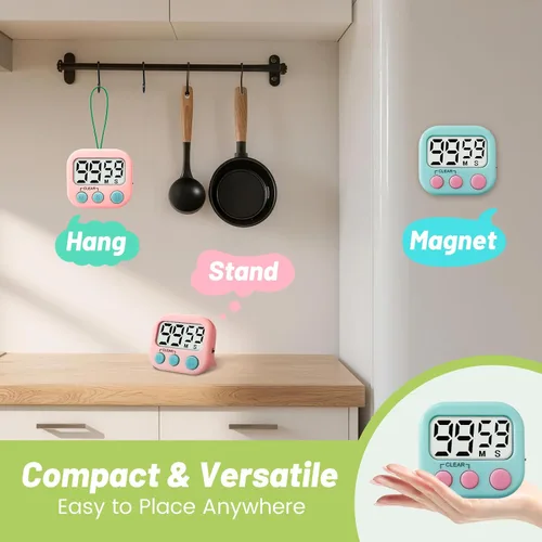 Vista 4 de Temporizador digital de 2 piezas para niños, temporizador de cocina magnético de cuenta regresiva, temporizadores de alarma fuertes mejorados