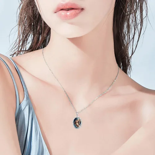 Vista 6 de Seiyang Collar con medalla de santo patrón de plata esterlina 925, amuleto, joyería religiosa, regalos para mujeres y hombres, regalos de primera