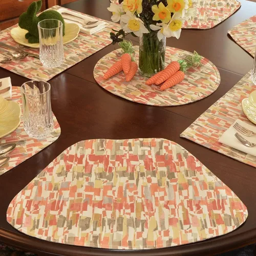 Vista 4 de Britto Garden Party - Juego de dos manteles individuales en forma de cuña con estampado naranja