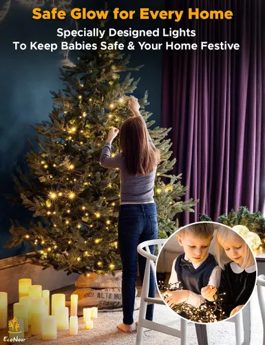 Vista 8 de EcoNour Guirnalda de 480 luces LED parpadeantes de 20 pies para árbol de Navidad, 8 modos de luces para decoración con temporizador y función