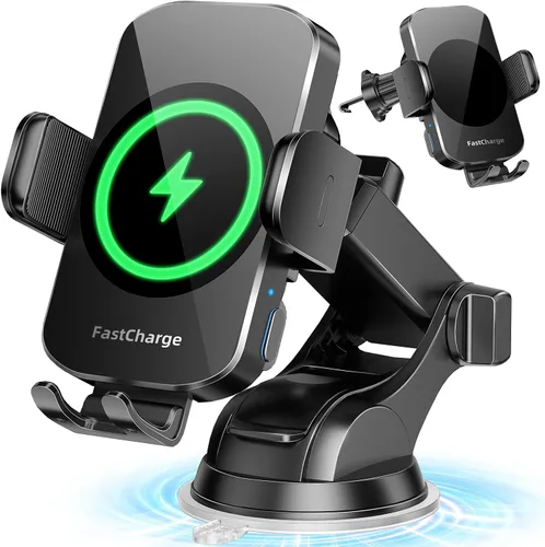 Vista 10 de Soporte inalámbrico 3 en 1 para cargador de automóvil, soporte de teléfono de carga rápida de 15 W para iPhone 17 16 15 14, Samsung Galaxy S24 S23