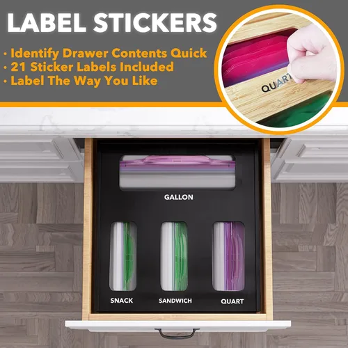 Vista 4 de SpaceAid Organizador de bolsas para cajón de cocina, de bambú, compatible con galón, cuarto de galón, sándwiches y aperitivos, para bolsas de 4
