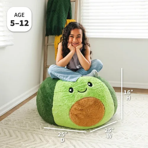 Vista 3 de Big Joe Avocado PlushiPals - Silla de puf súper suave para niños, ultra suave mezcla de poliéster y peluche, 2.5 pies recargable 2.5 feet