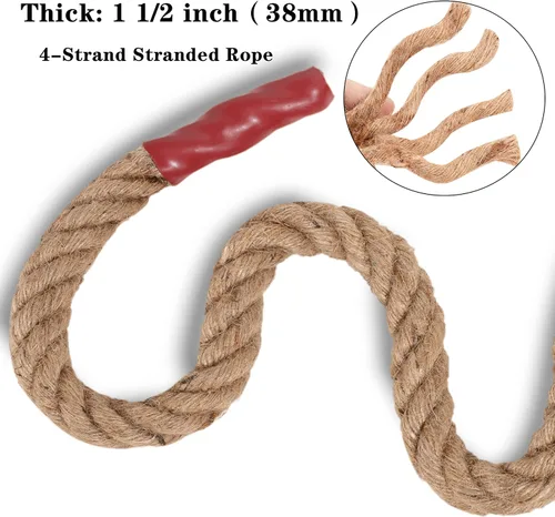 Vista 3 de Cuerda Manila de yute natural, 1 1/2 pulgadas x 49 pies, cuerda de cáñamo de fibra trenzada de 4 hebras para deportes, decoración, juguetes
