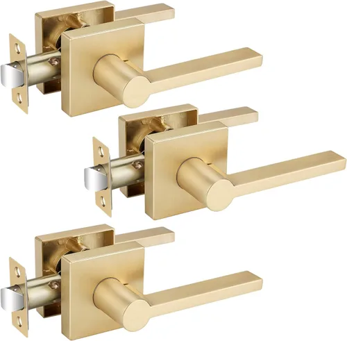 Vista 37 de EHOMEWARE Juego de manijas dobles para puerta delantera, paquete de 1 manija de puerta cuadrada de latón satinado, combinación de perilla de puerta