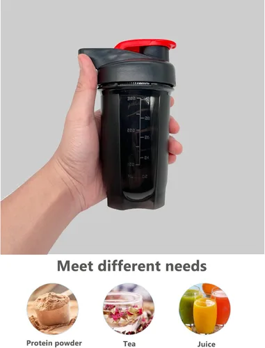 Vista 4 de Botella agitadora para batidos de proteínas y taza de 10 onzas/300ML con bolas batidoras, juego de botellas agitadoras de proteínas, plástico sin