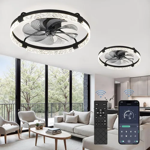 Vista 14 de LEDIARY Ventiladores de techo modernos de 20 pulgadas con luces y control remoto, ventilador de techo regulable de perfil bajo, ventilador de techo