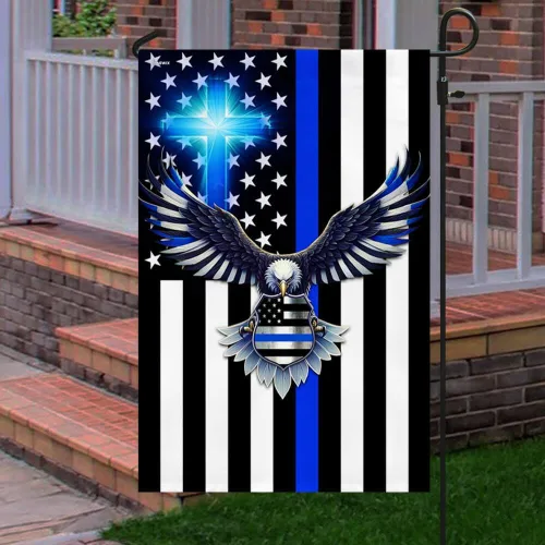 Vista 4 de Bandera Americana - La Delgada Línea Azul. Policía. Aplicación de la Ley Bandera de Águila Americana TPT1581F, 3x5 pies. Bandera - Banderas