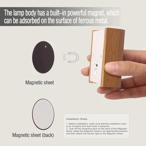 Vista 6 de Lámpara de pared LED de madera, luces nocturnas con sensor de movimiento, apliques recargables, luces para dormitorio