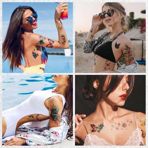 Vista 5 de Cerlaza 79 hojas de tatuajes de mariposa 3D temporales realistas para mujeres adultas, tatuajes falsos de acuarela, calcomanías temporales